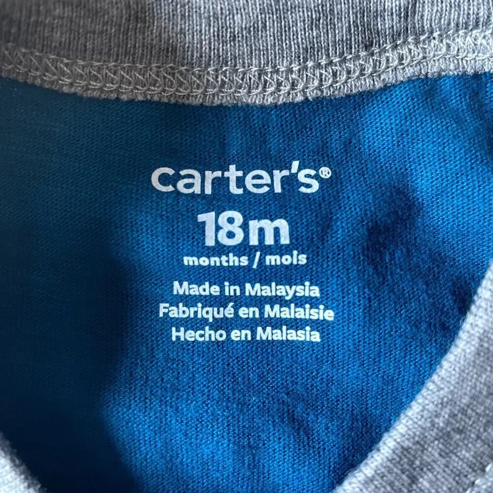 Carter's Construction Long Sleeve Shirt Gray Blue 18 Months
